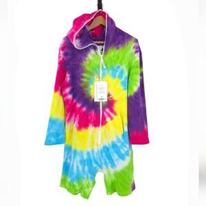 Towel Club Onepiece Jumpsuit Tie Dye Hooded Beach Pool Resort Rainbow Unisex NWT